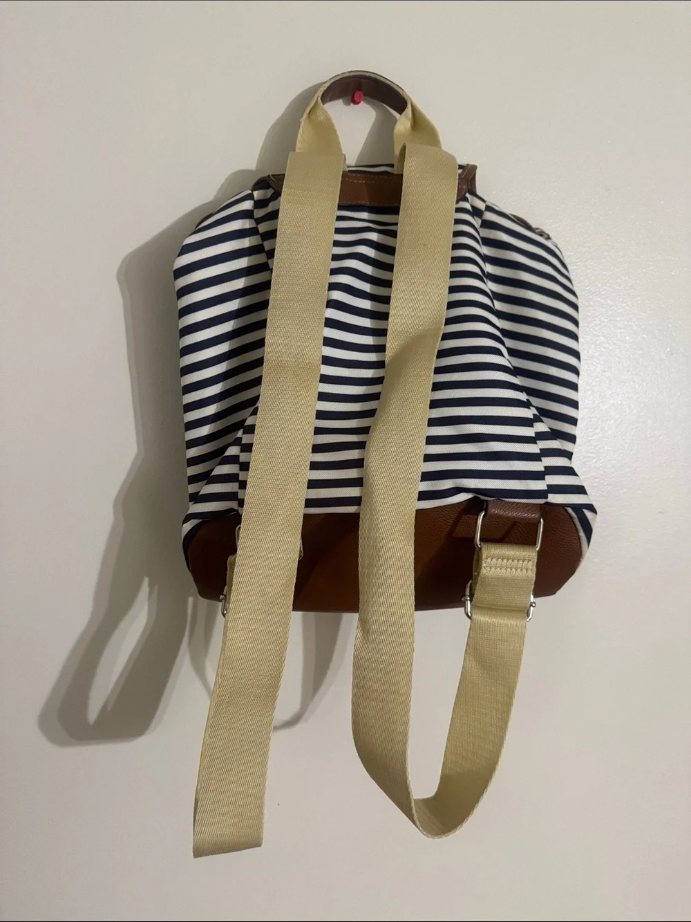 Lily Bloom Navy & White Striped Backpack with Brown Trim